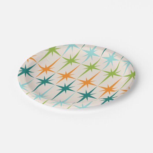 ヴィンテージの幾何学的なスターバストの紙皿 ペーパープレート (アングル)
