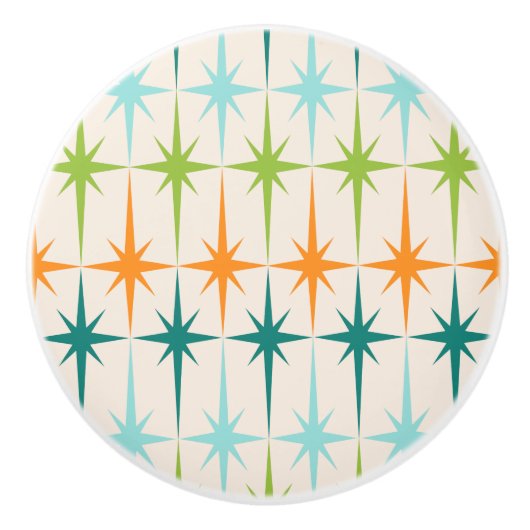 ヴィンテージの幾何学的なスターバストの陶磁器のノブ セラミックノブ (正面)