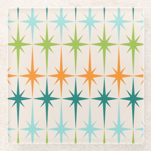 ヴィンテージの幾何学的なスターバストガラスのコースター ガラスコースター (正面)