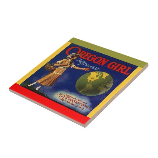 ヴィンテージの広告の広告のオレゴンの女の子のりんごの木枠のラベルのタイル タイル (側面)