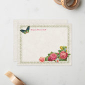 ヴィンテージの庭の花のパーソナライズで平らなメッセージカード ノートカード (正面/裏面インサイチュ)