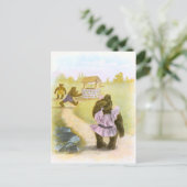 ヴィンテージの引くこと: テディー・ベアおよび井戸 ポストカード (スタンド正面)