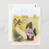 ヴィンテージの引くこと: テディー・ベアおよび井戸 ポストカード (正面/裏面)