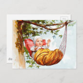 ヴィンテージの引くこと: ハンモックのベビー ポストカード (正面/裏面)