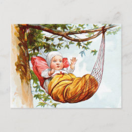 ヴィンテージの引くこと: ハンモックのベビー ポストカード