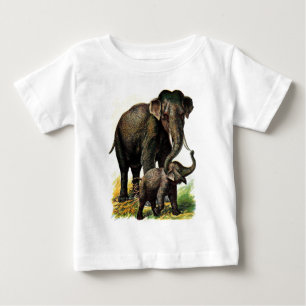 ヴィンテージの引くこと: 子牛を持つ母象 ベビーTシャツ
