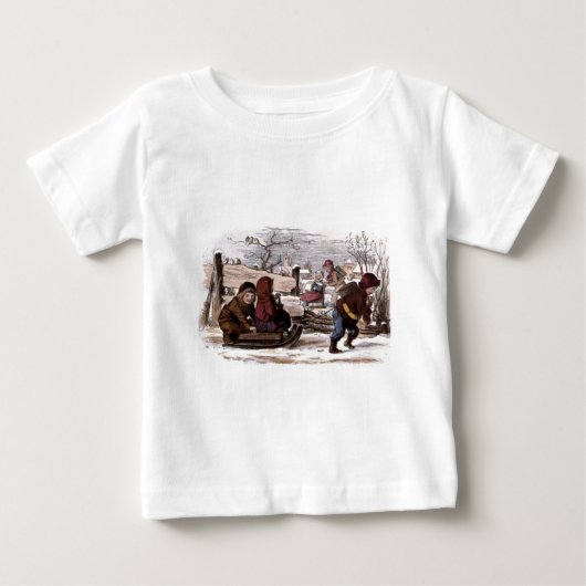 ヴィンテージの引くこと: 雪のそり ベビーTシャツ (正面)