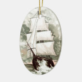 ヴィンテージの引くこと: 3マストを立てられていた船 セラミックオーナメント (左)