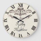 ヴィンテージの後ずっと楽しパーソナライズされた結婚く ラージ壁時計 (正面)