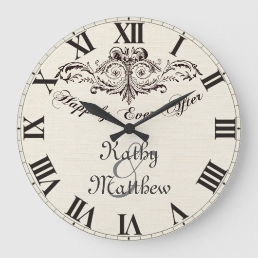 ヴィンテージの後ずっと楽しパーソナライズされた結婚く ラージ壁時計 (正面)