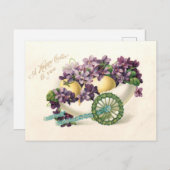 ヴィンテージの復活祭の卵カートとヴィオレット シーズンポストカード (正面/裏面)