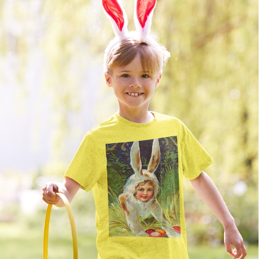 ヴィンテージの復活祭の女の子バニーの衣装の子供 Tシャツ