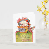 ヴィンテージの復活祭の犬 カード (黄色い花)