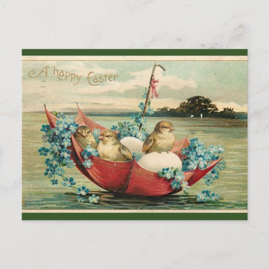 ヴィンテージの復活祭の雛とスミレ ポストカード (正面)