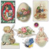 ヴィンテージの復活祭、花、鳩と卵 シール (正面)