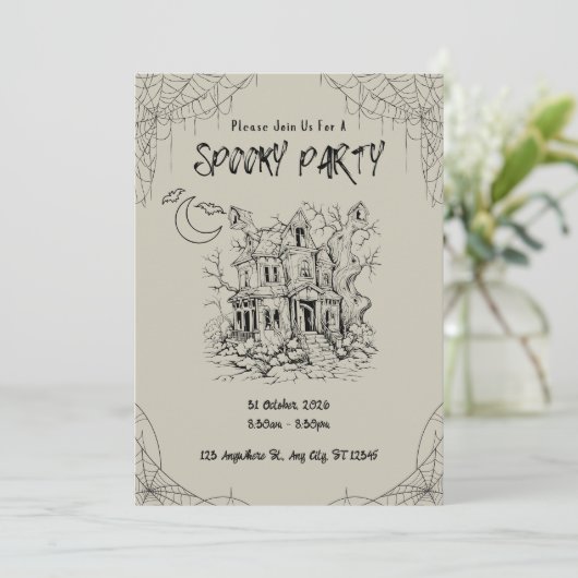 ヴィンテージの怖いお化け屋敷パーティー 招待状 (スタンド正面)