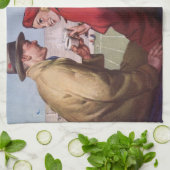 ヴィンテージの恋と恋、カップルでのサッカーの試合 キッチンタオル (折り畳み)