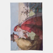 ヴィンテージの恋と恋、カップルでのサッカーの試合 キッチンタオル (縦)