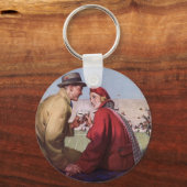 ヴィンテージの恋と恋、カップルでのサッカーの試合 キーホルダー (裏面)