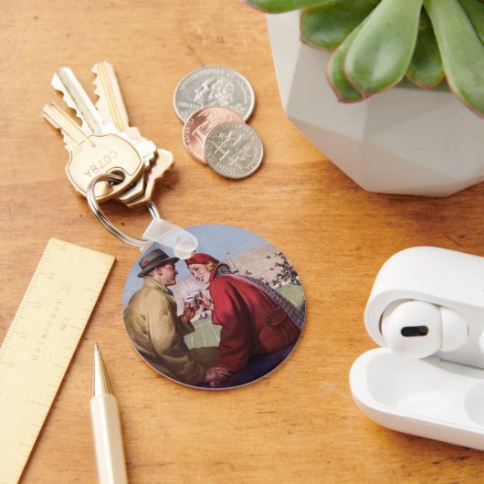 ヴィンテージの恋と恋、カップルでのサッカーの試合 キーホルダー (デスク)