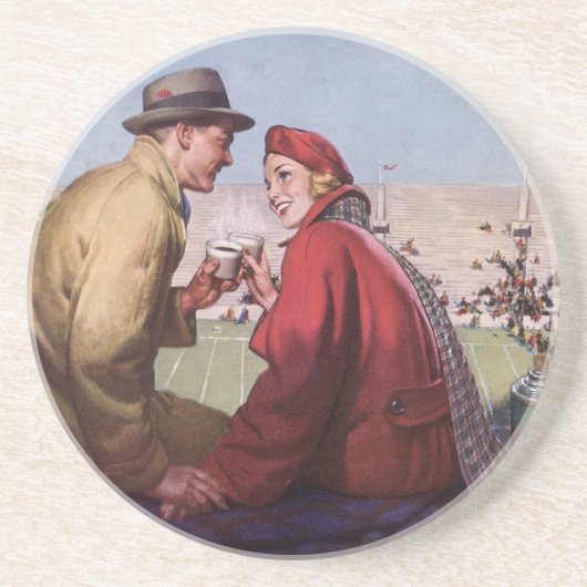 ヴィンテージの恋と恋、カップルでのサッカーの試合 コースター (正面)