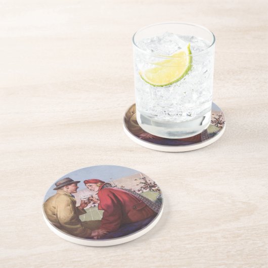 ヴィンテージの恋と恋、カップルでのサッカーの試合 コースター (側面)