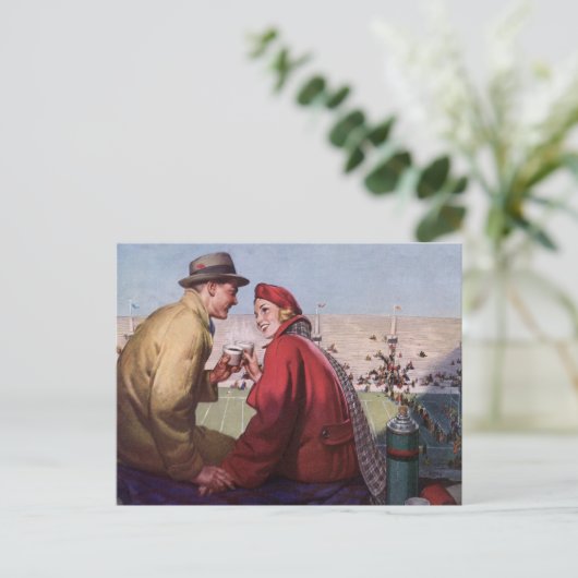 ヴィンテージの恋と恋、カップルでのサッカーの試合 ポストカード (スタンド正面)