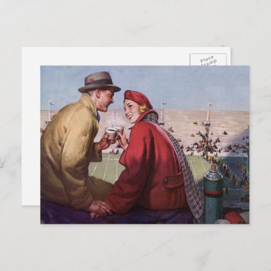 ヴィンテージの恋と恋、カップルでのサッカーの試合 ポストカード (正面/裏面)