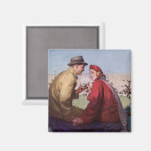 ヴィンテージの恋と恋、カップルでのサッカーの試合 マグネット (正面/裏面)