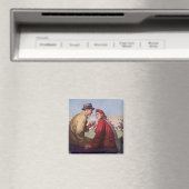 ヴィンテージの恋と恋、カップルでのサッカーの試合 マグネット (インサイチュ (食洗機))