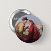 ヴィンテージの恋と恋、カップルでのサッカーの試合 缶バッジ (正面&裏面)