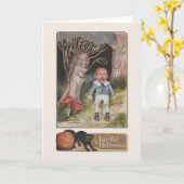 ヴィンテージの恐ろしいハロウィーングリーティングカード カード (黄色い花)