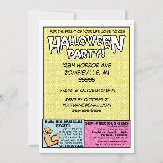 ヴィンテージの恐怖喜劇的なハローウィンパーティの招待状 招待状 (裏面)