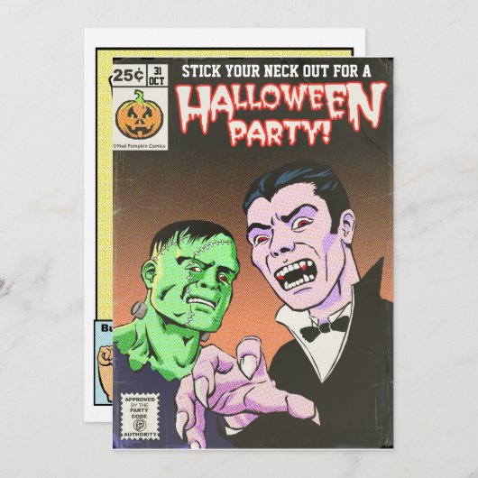 ヴィンテージの恐怖喜劇的なハローウィンパーティの招待状 招待状 (正面/裏面)