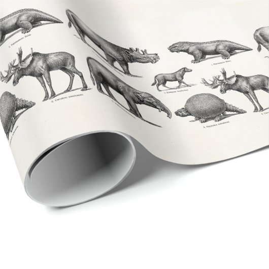 ヴィンテージの恐竜のイラストレーションのレトロの古い恐竜 ラッピングペーパー (ロールコーナー)