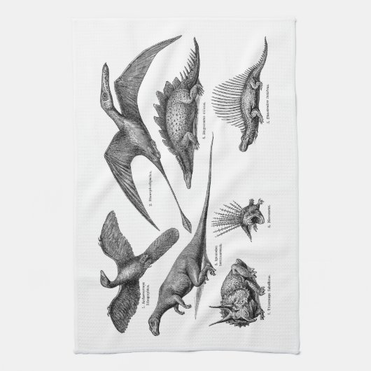 ヴィンテージの恐竜のイラストレーションのレトロの恐竜 キッチンタオル (縦)