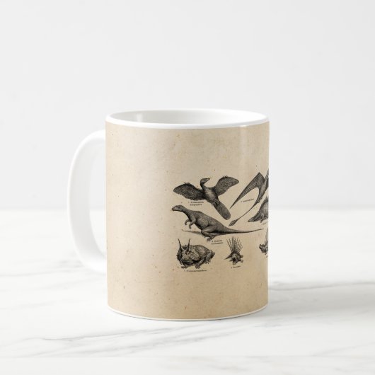 ヴィンテージの恐竜のイラストレーションのレトロの恐竜 コーヒーマグカップ (正面左)