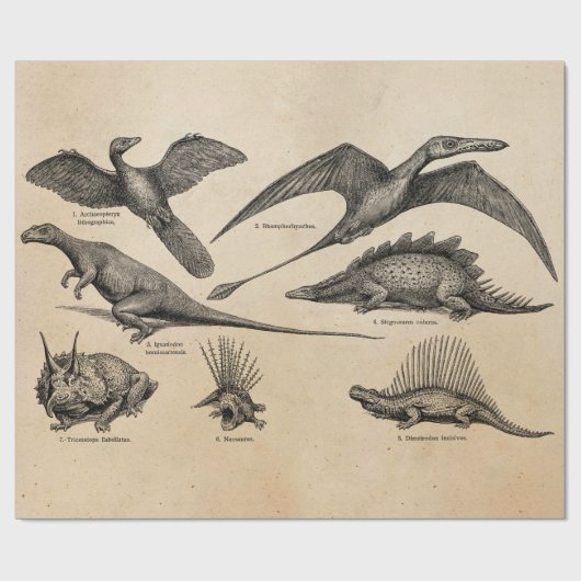 ヴィンテージの恐竜のイラストレーションのレトロの恐竜 ラッピングペーパー (フラット)