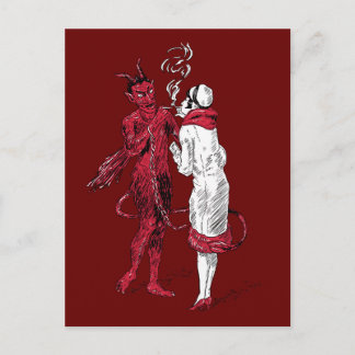 ヴィンテージの悪魔および女性の喫煙 ポストカード