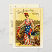 ヴィンテージの愛国心が強い感謝祭- Liberty女性 シーズンポストカード (正面/裏面)