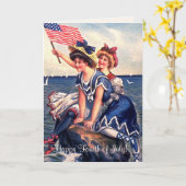 ヴィンテージの愛国心が強い泳ぐ人の挨拶状 カード (黄色い花)