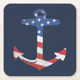 ヴィンテージの愛国心が強い米国旗のいかり航海のな米国 スクエアペーパーコースター