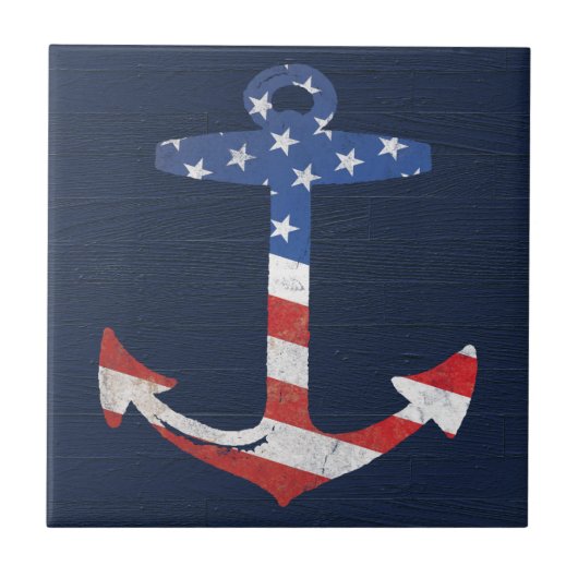 ヴィンテージの愛国心が強い米国旗のいかり航海のな米国 タイル (正面)