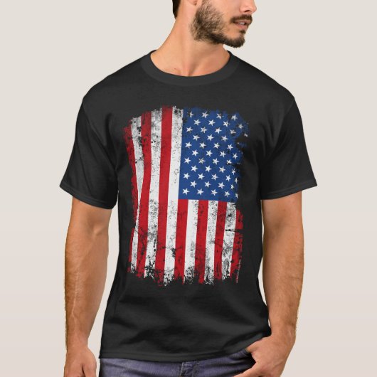 ヴィンテージの愛国心が強い米国旗の垂直Tシャツ Tシャツ (正面)