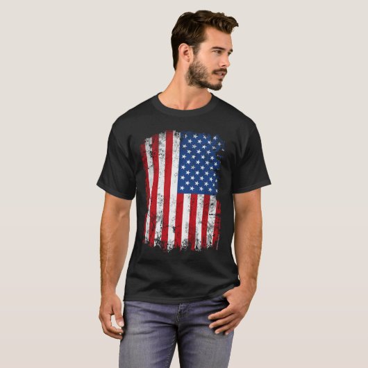 ヴィンテージの愛国心が強い米国旗の垂直Tシャツ Tシャツ (正面フル)
