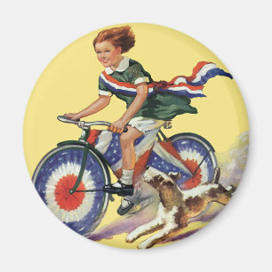 ヴィンテージの愛国心、愛国心が強いバイクに乗っている女の子 マグネット