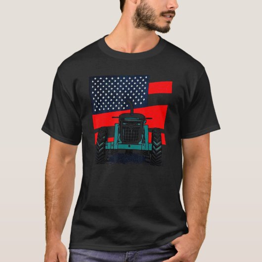 ヴィンテージの愛国的なトラクターでアメリカの農場の旗 Tシャツ (正面)