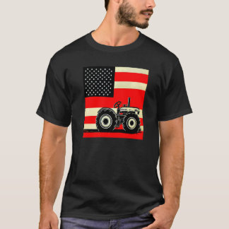 ヴィンテージの愛国的なトラクターでアメリカの農場の旗 Tシャツ