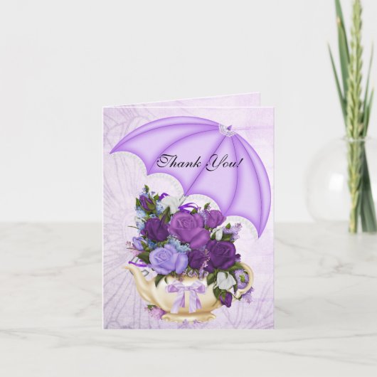 ヴィンテージの感謝カード 白いライラックと紫の花 サンキューカード (正面)