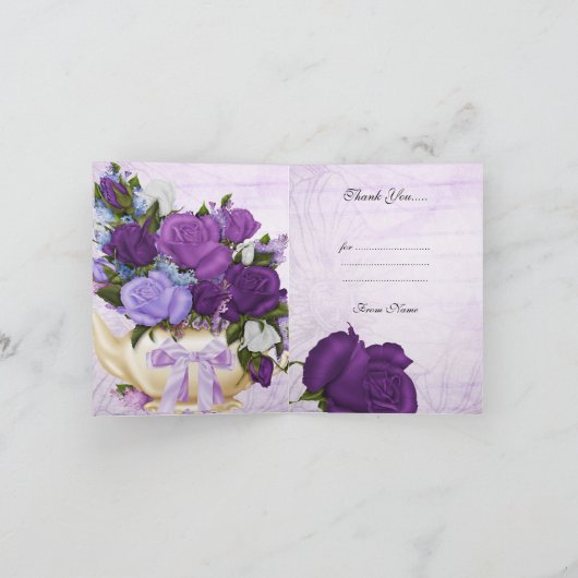 ヴィンテージの感謝カード 白いライラックと紫の花 サンキューカード (内部)